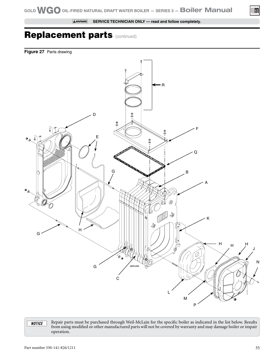 Replacement parts, Boiler manual | Weil-McLain 550-141-826/1201 User Manual | Page 35 / 44