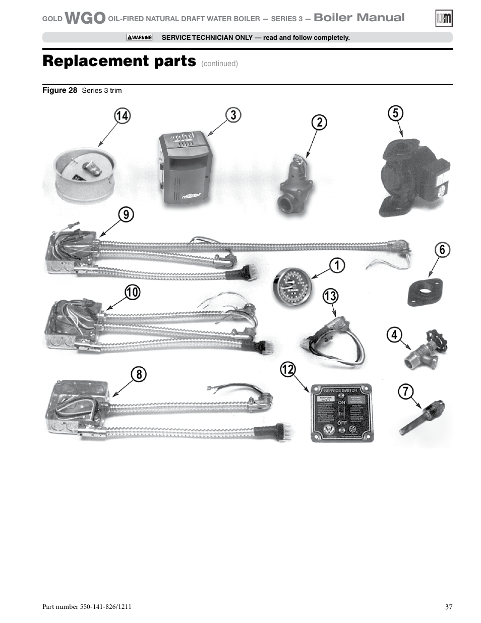 Replacement parts | Weil-McLain 550-141-826/1201 User Manual | Page 37 / 44