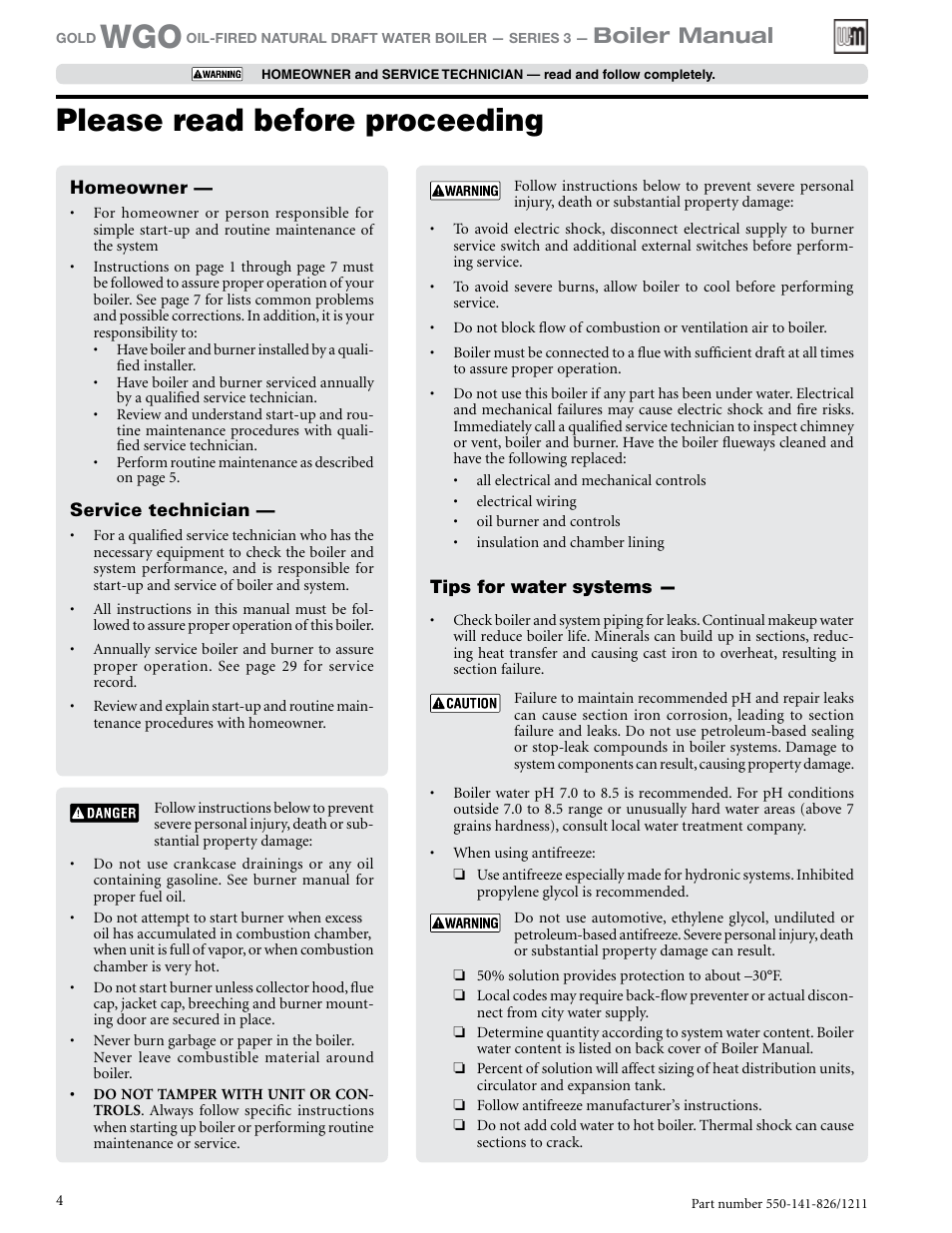 Please read before proceeding, Boiler manual | Weil-McLain 550-141-826/1201 User Manual | Page 4 / 44