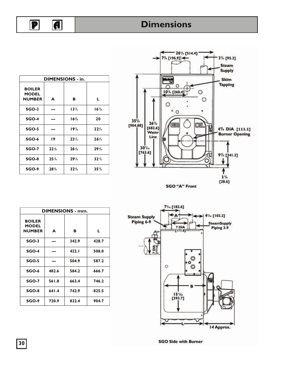 Dimensions | Weil-McLain 550-141-829/1201 User Manual | Page 30 / 32