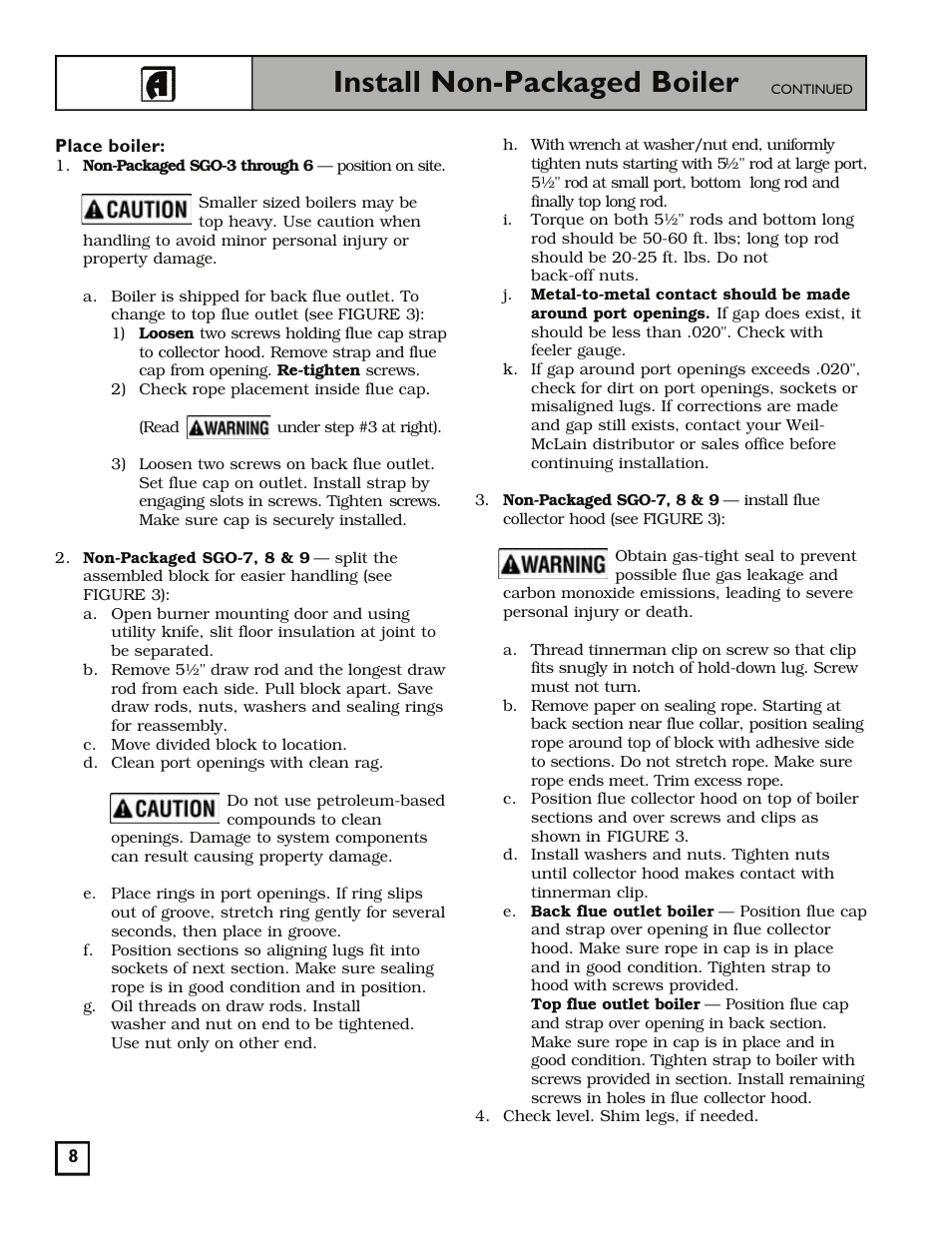 Install non-packaged boiler | Weil-McLain 550-141-829/1201 User Manual | Page 8 / 32