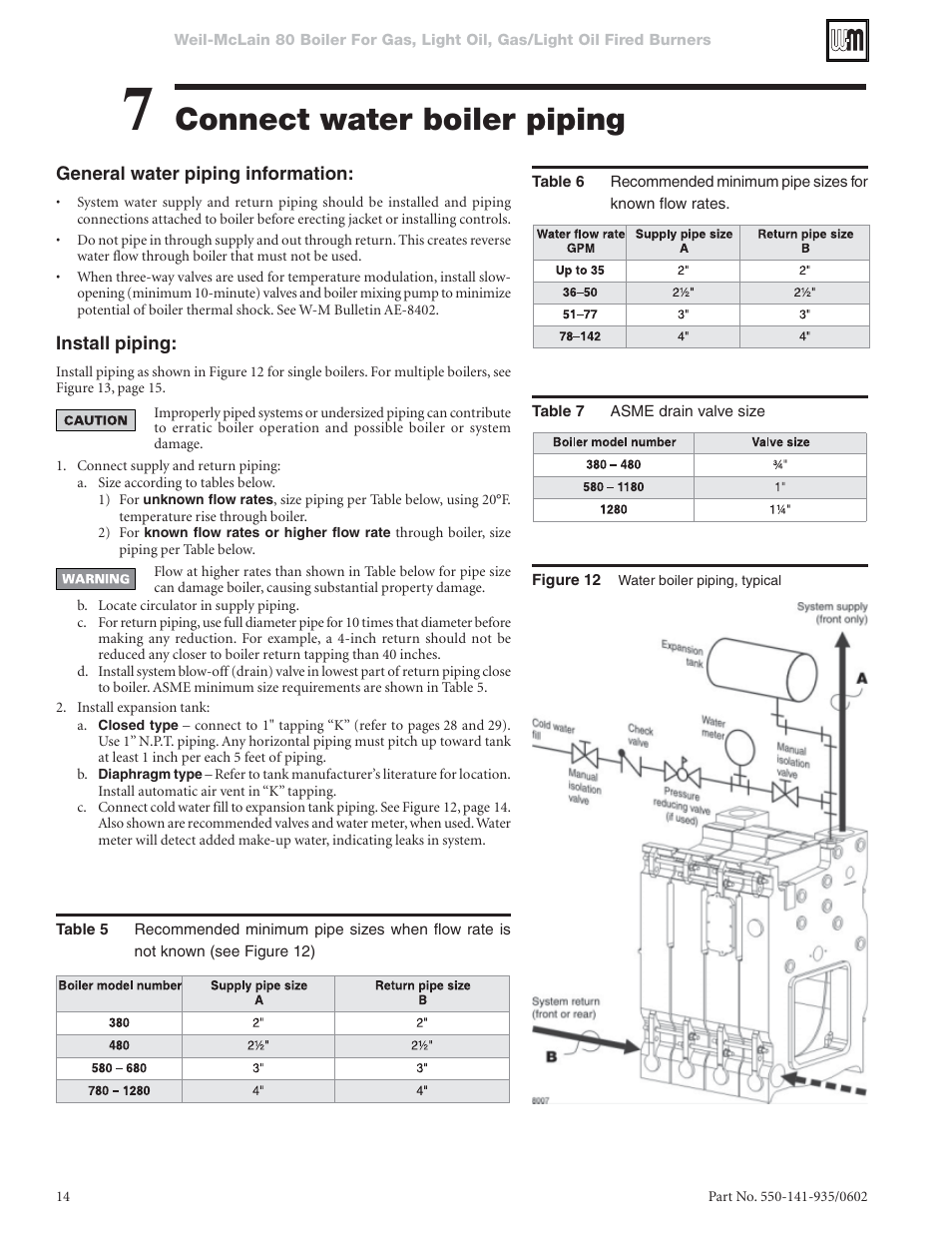 Connect water boiler piping | Weil-McLain 80 User Manual | Page 14 / 40