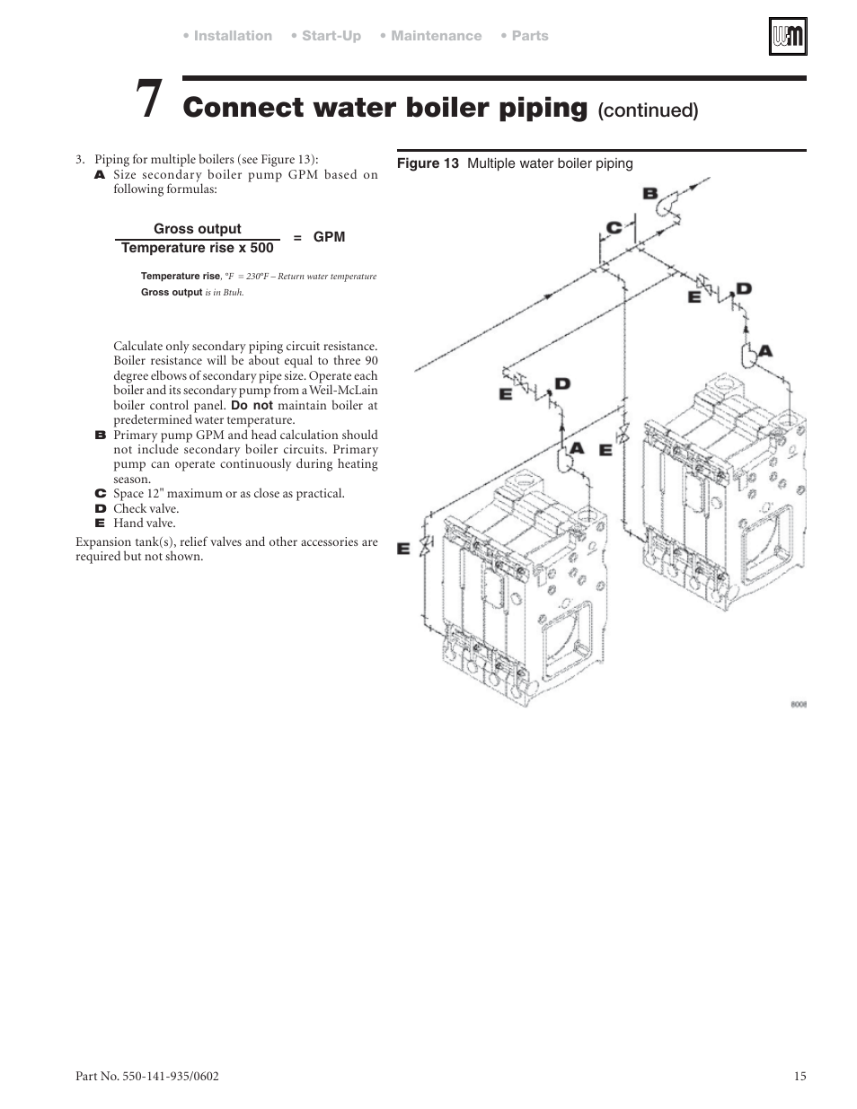 Connect water boiler piping, Continued) | Weil-McLain 80 User Manual | Page 15 / 40