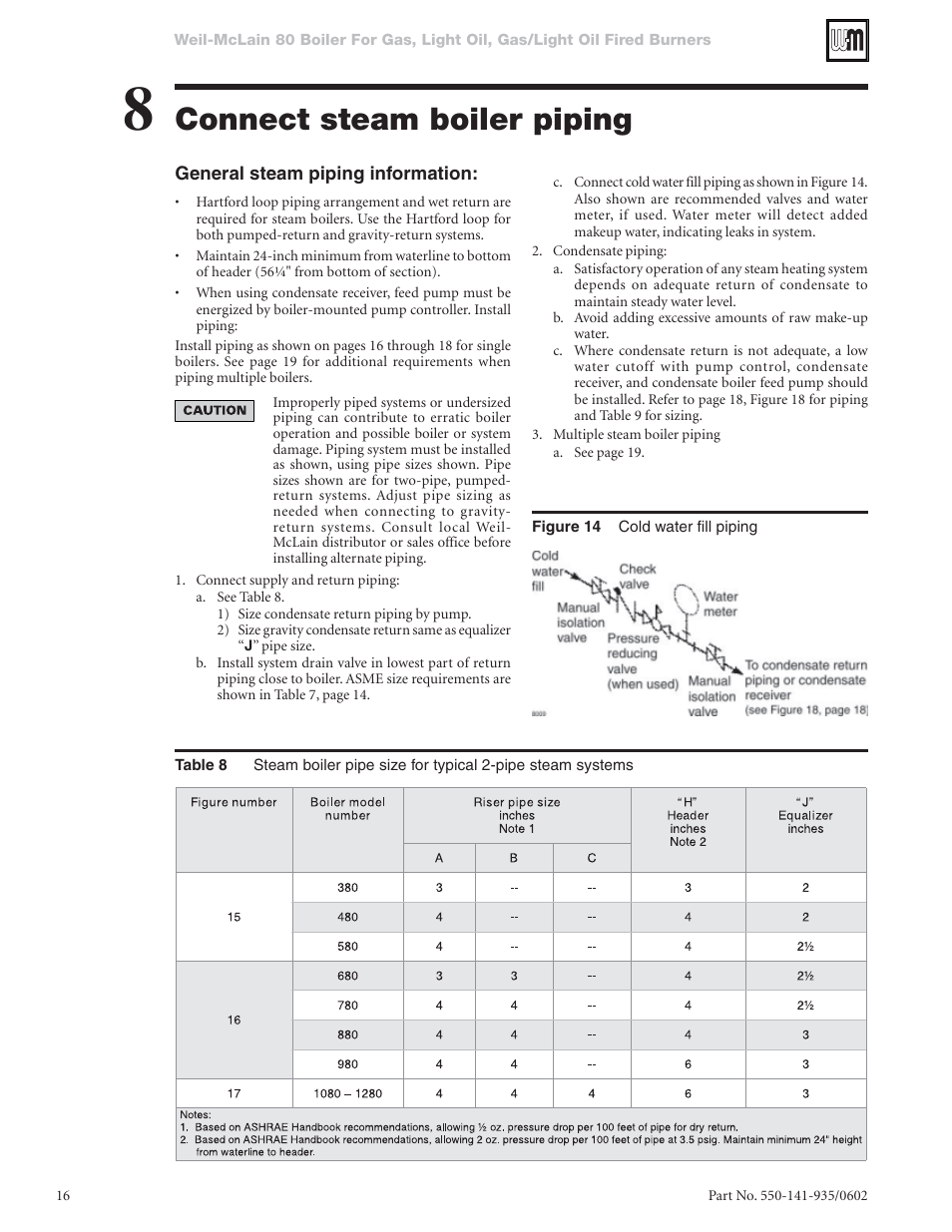 Connect steam boiler piping | Weil-McLain 80 User Manual | Page 16 / 40