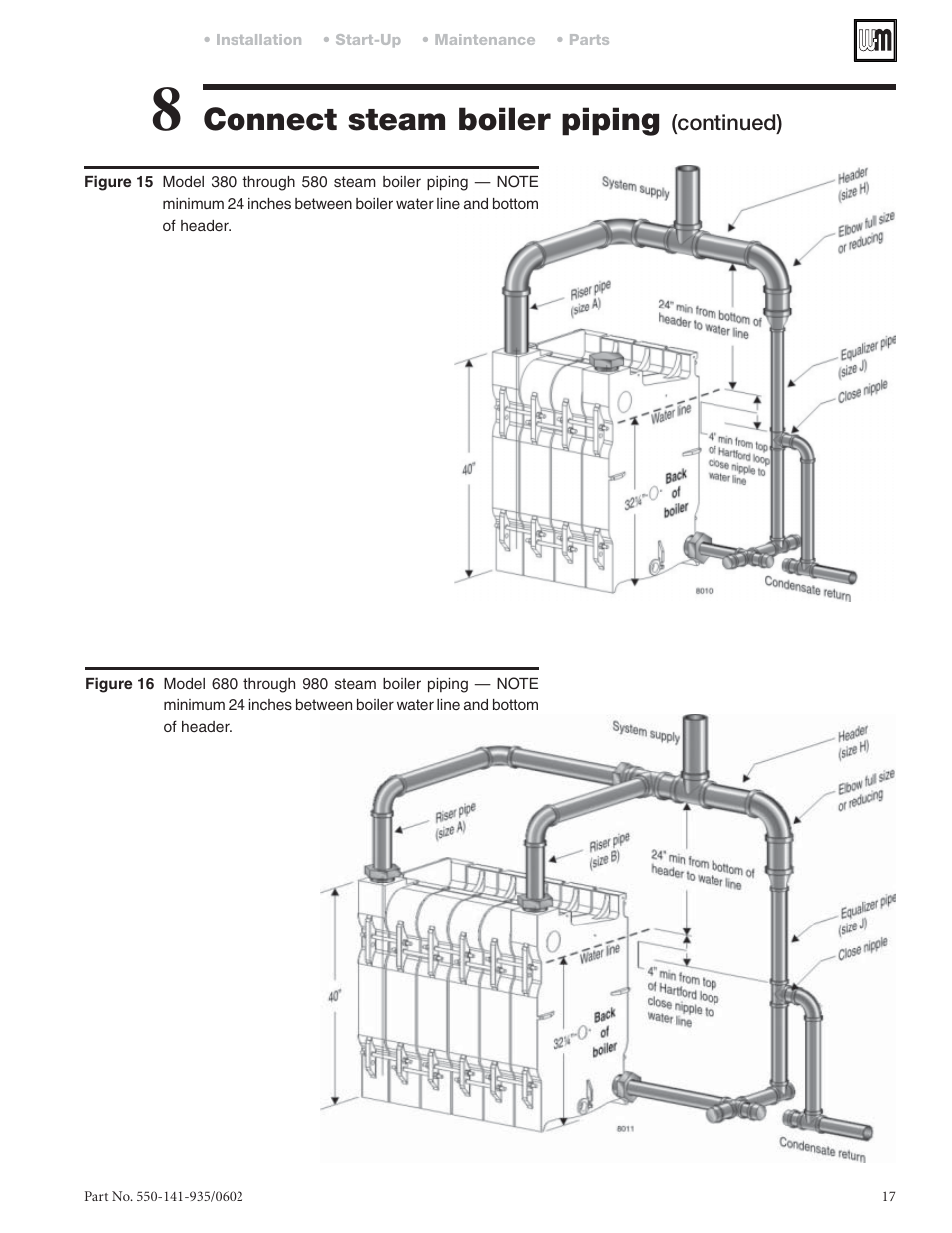 Connect steam boiler piping | Weil-McLain 80 User Manual | Page 17 / 40