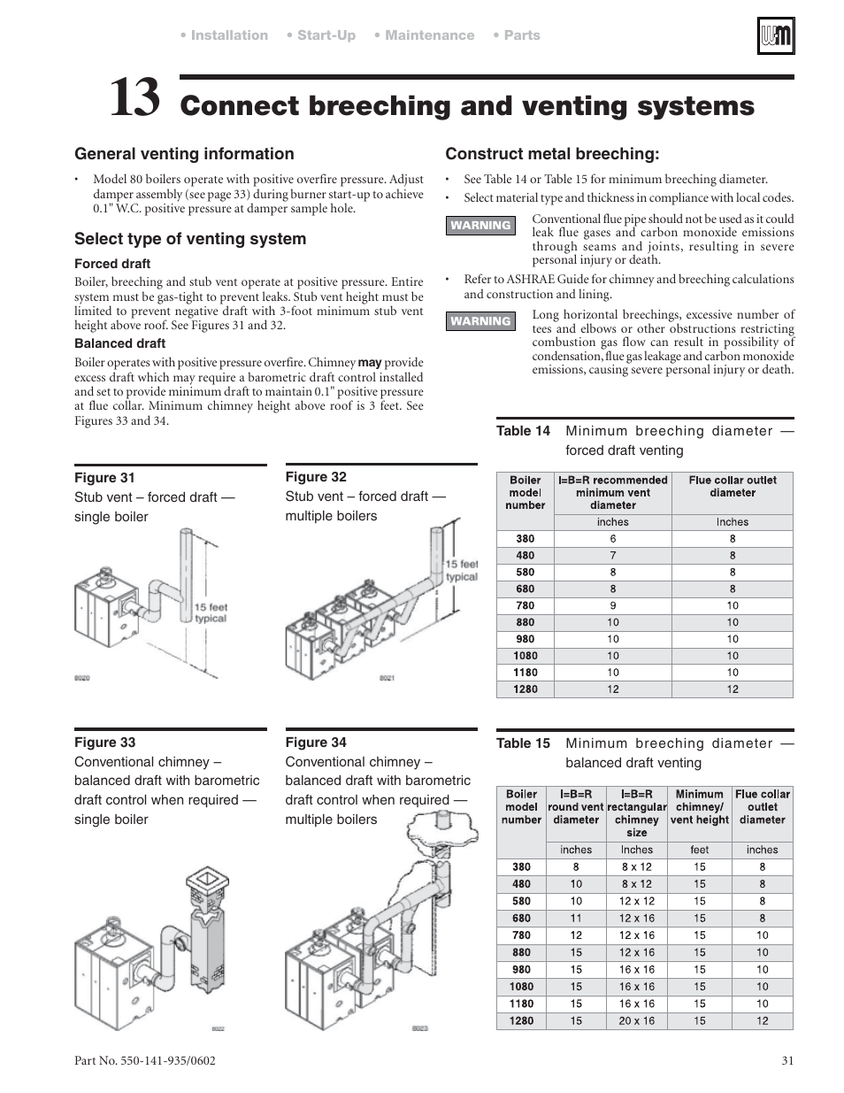 Connect breeching and venting systems | Weil-McLain 80 User Manual | Page 31 / 40