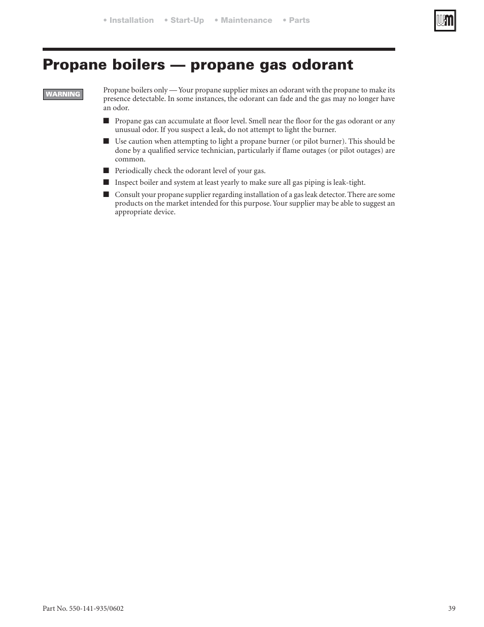 Propane boilers — propane gas odorant | Weil-McLain 80 User Manual | Page 39 / 40