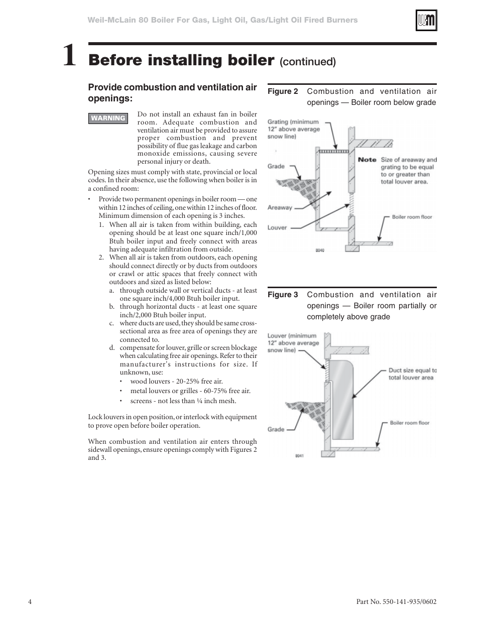 Before installing boiler, Continued) | Weil-McLain 80 User Manual | Page 4 / 40