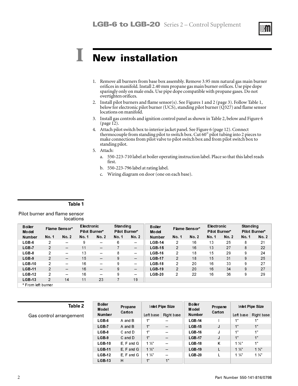 New installation, Lgb-6 to lgb-20, Series 2 – control supplement | Weil-McLain LGB 6-20 Series User Manual | Page 2 / 11