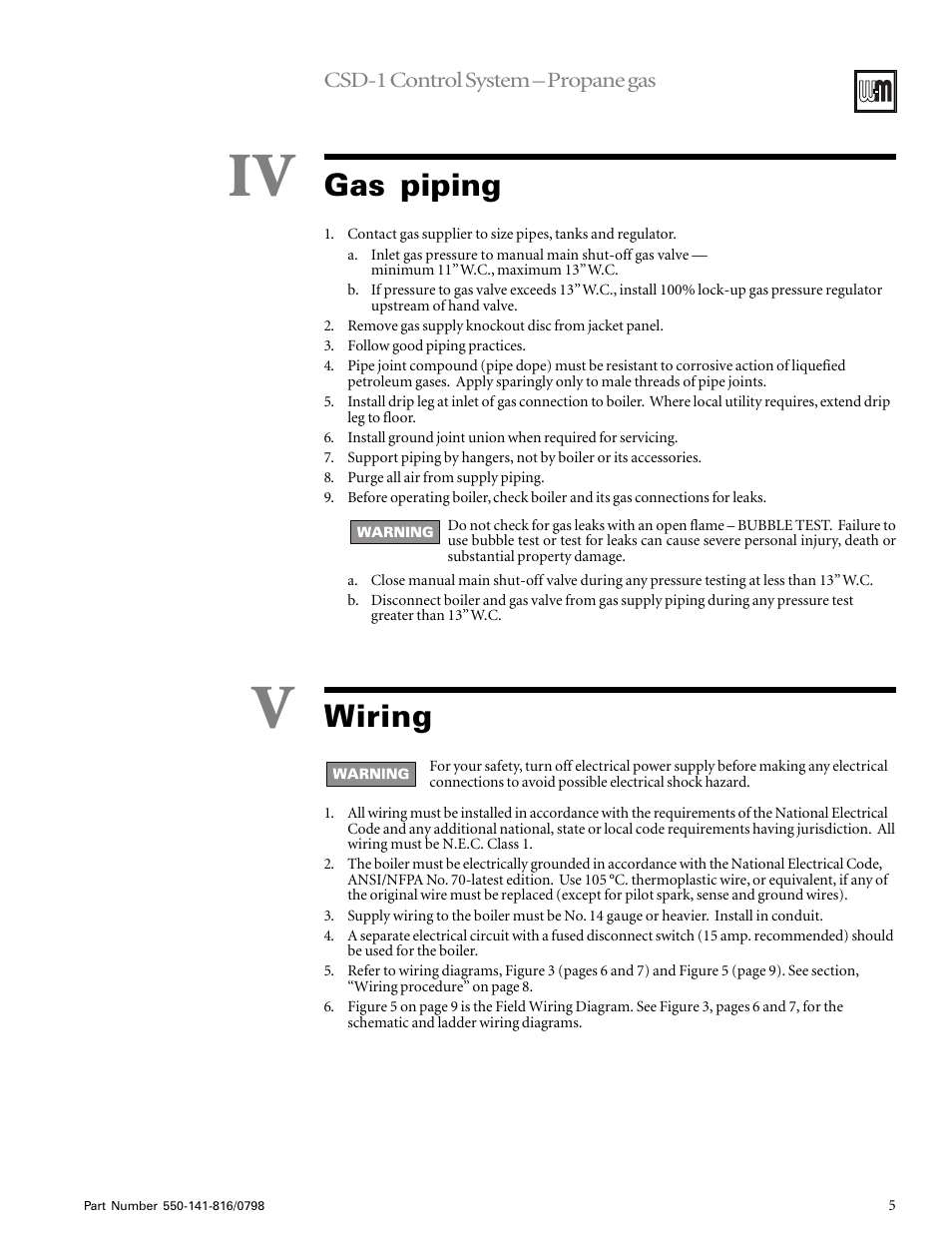 Gas piping, Wiring | Weil-McLain LGB 6-20 Series User Manual | Page 5 / 11