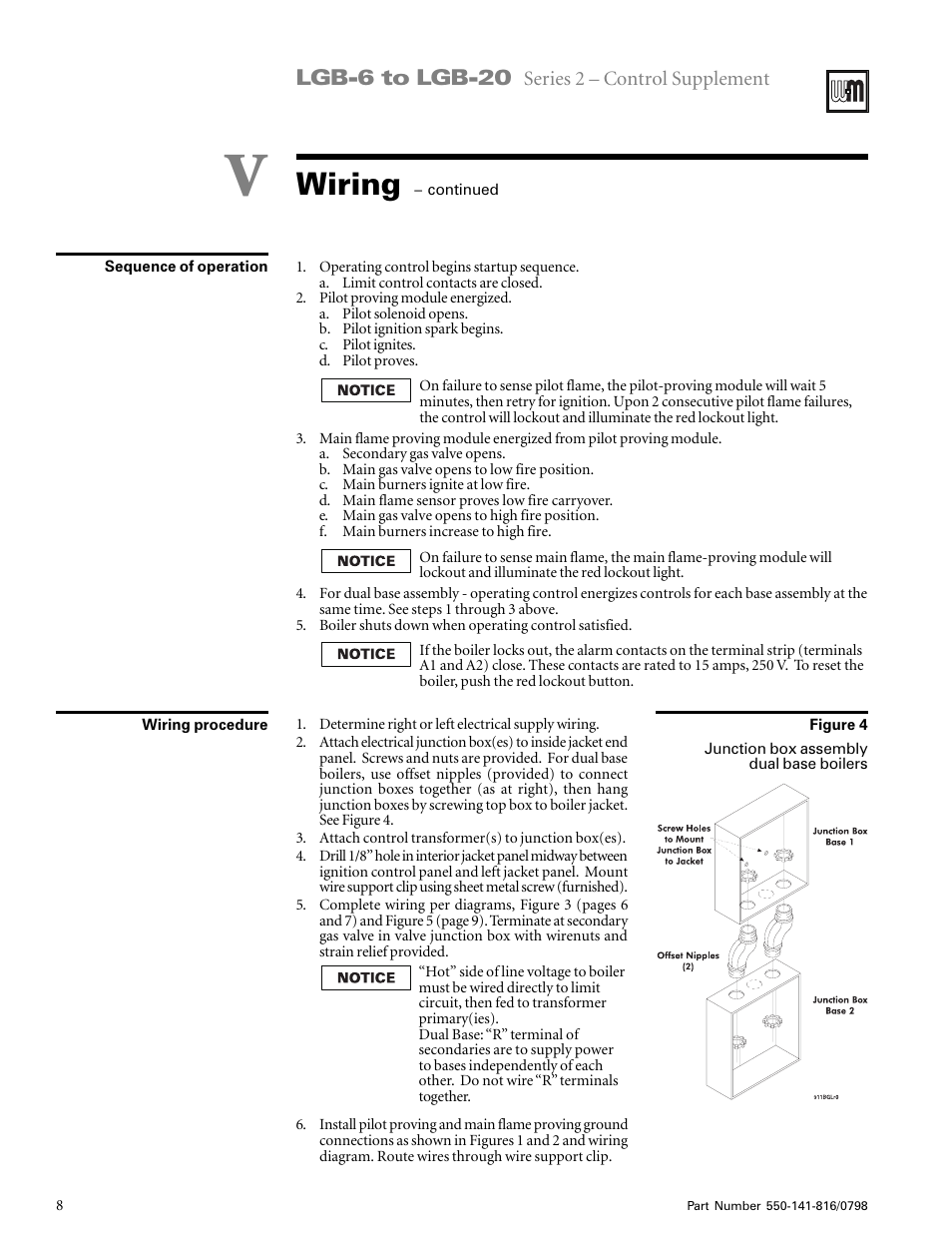 Sequence of operation wiring procedure, Wiring, Lgb-6 to lgb-20 | Weil-McLain LGB 6-20 Series User Manual | Page 7 / 11