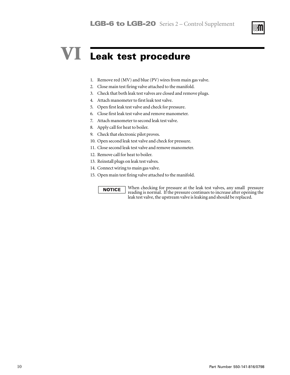 Leak test procedure | Weil-McLain LGB 6-20 Series User Manual | Page 9 / 11