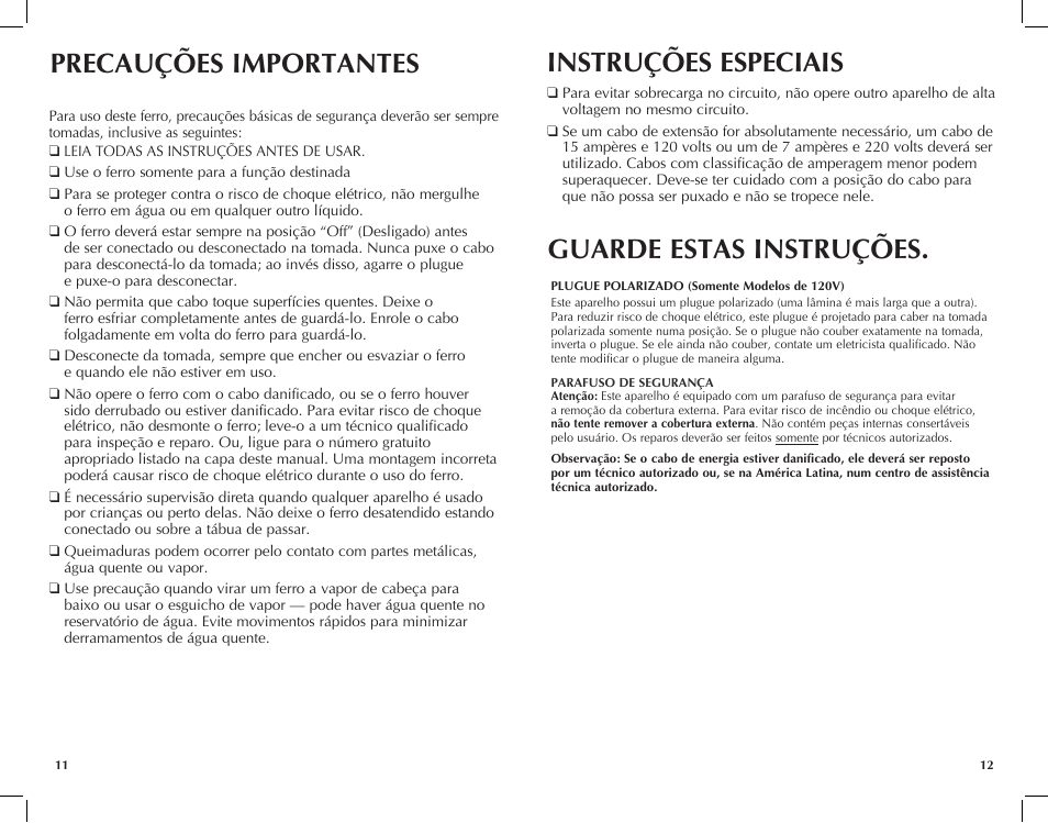 Precauções importantes, Guarde estas instruções. instruções especiais | Windmere I-210 User Manual | Page 7 / 13