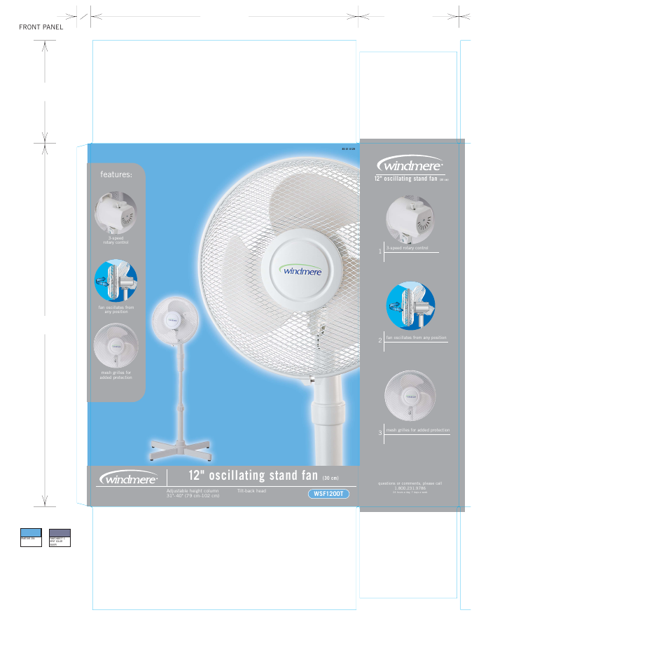 12" oscillating stand fan, Features | Windmere WSF1200T User Manual | Page 2 / 2