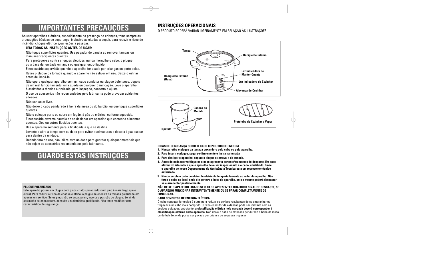 Importantes precauções guarde estas instruções, Instruções operacionais | Windmere LRC4 User Manual | Page 7 / 11