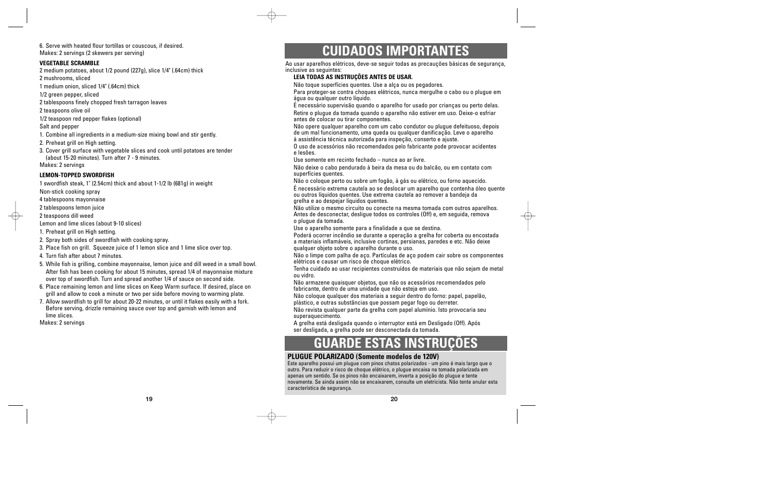 Cuidados importantes guarde estas instruções | Windmere GG400 User Manual | Page 11 / 17