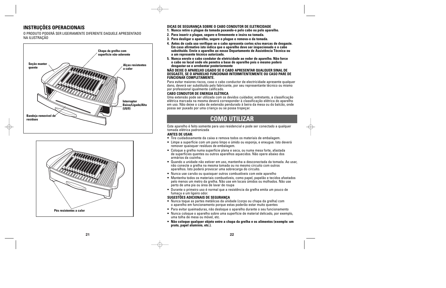 Como utilizar, Instruções operacionais | Windmere GG400 User Manual | Page 12 / 17