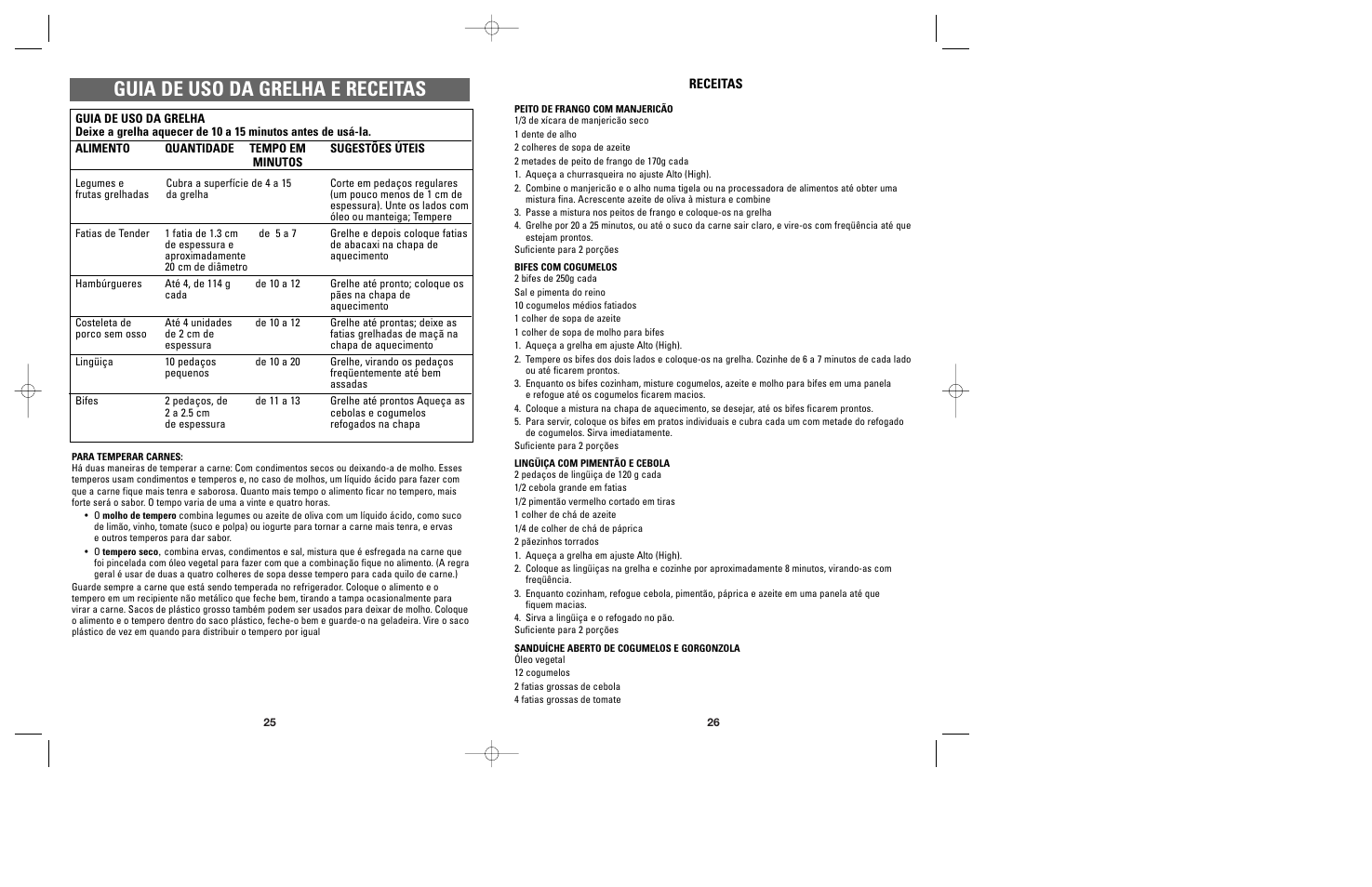 Guia de uso da grelha e receitas | Windmere GG400 User Manual | Page 14 / 17