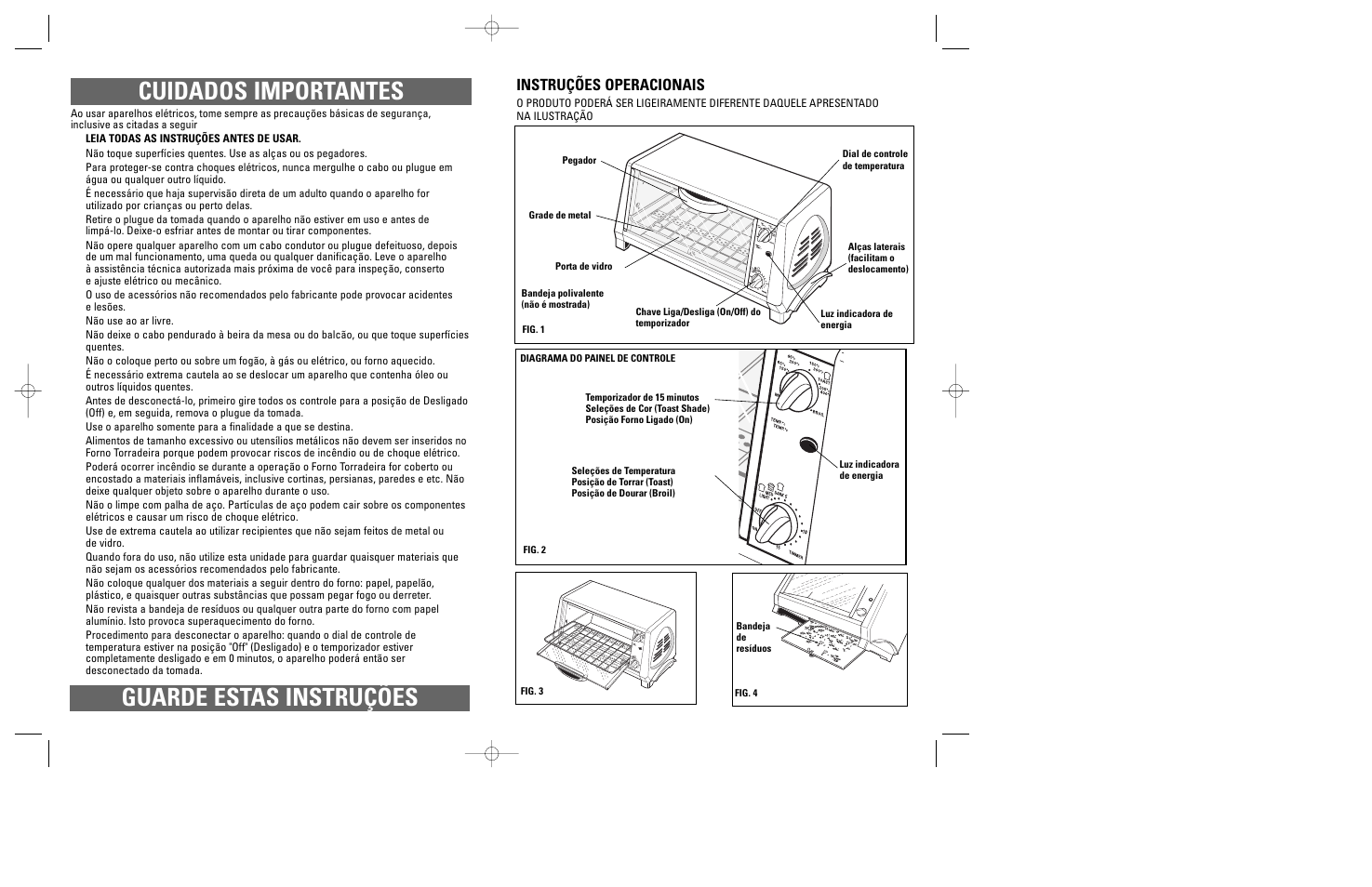 Cuidados importantes guarde estas instruções, Instruções operacionais | Windmere TO2000 User Manual | Page 10 / 15