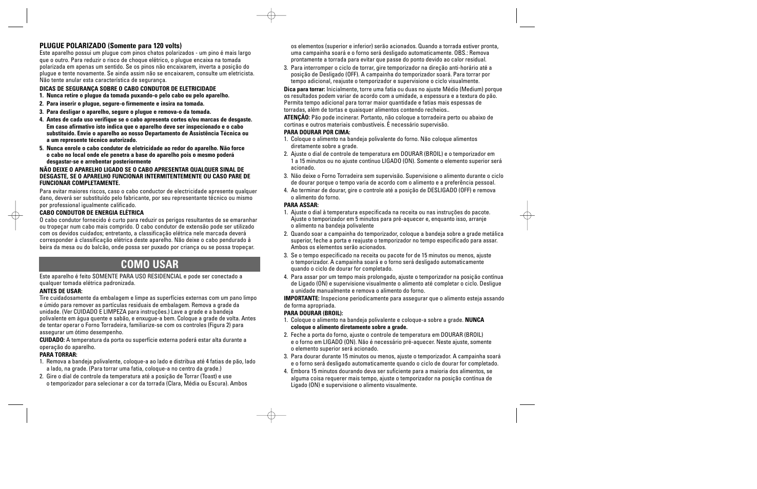 Como usar | Windmere TO2000 User Manual | Page 11 / 15