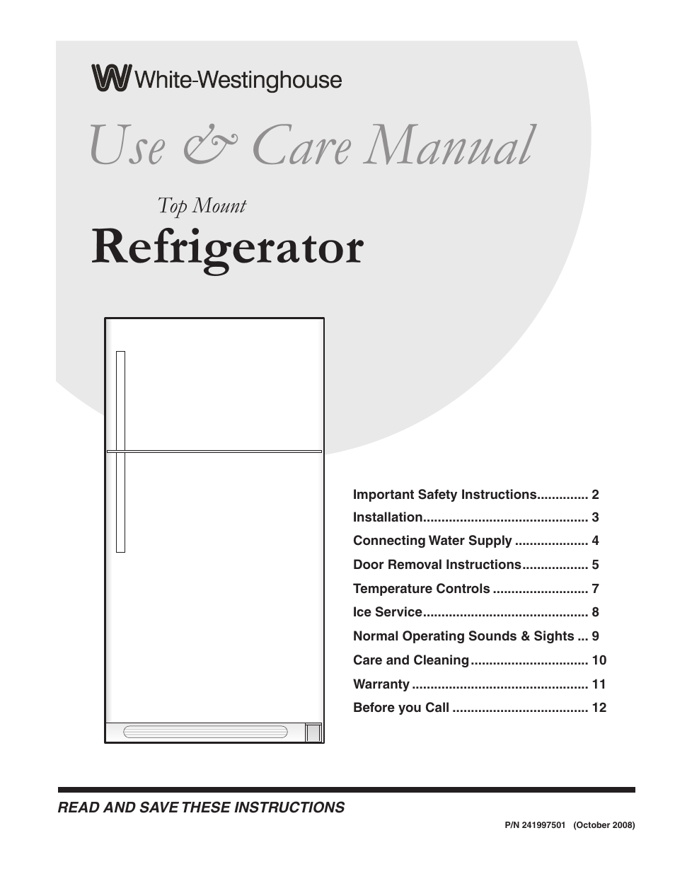 White-Westinghouse 241997501 User Manual | 12 pages