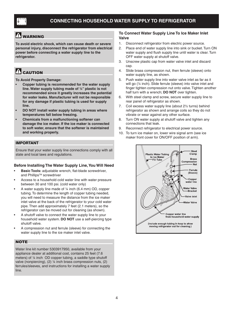 Connecting household water supply to refrigerator | White-Westinghouse 241997501 User Manual | Page 4 / 12