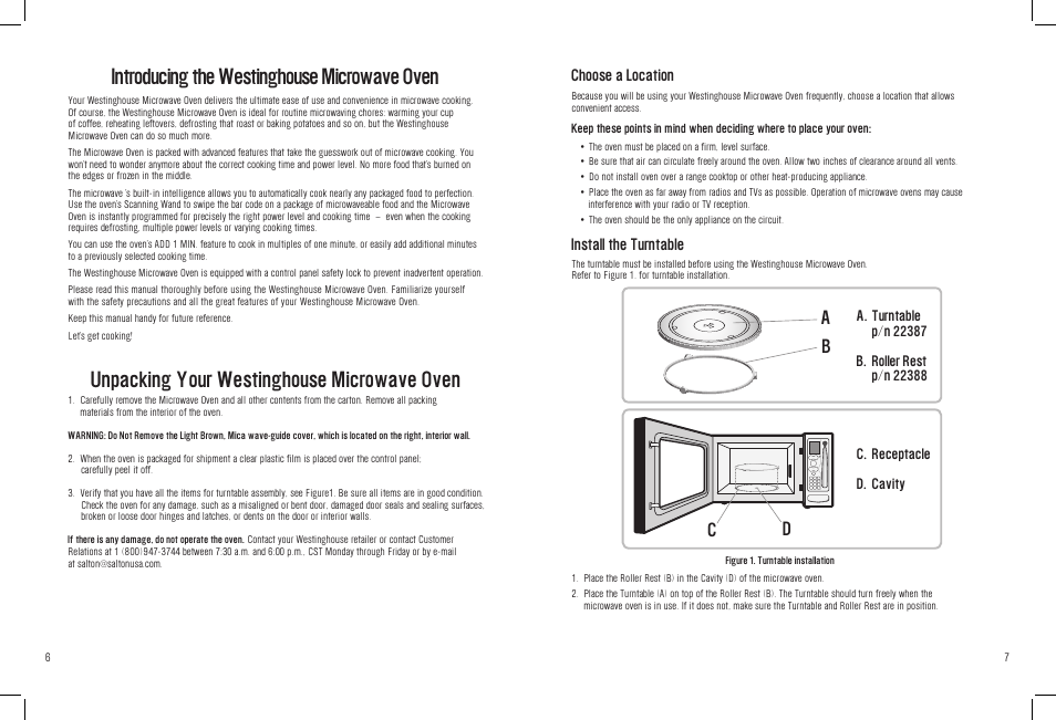 Unpacking your westinghouse microwave oven, Introducing the westinghouse microwave oven | White-Westinghouse WST3506SB User Manual | Page 7 / 36