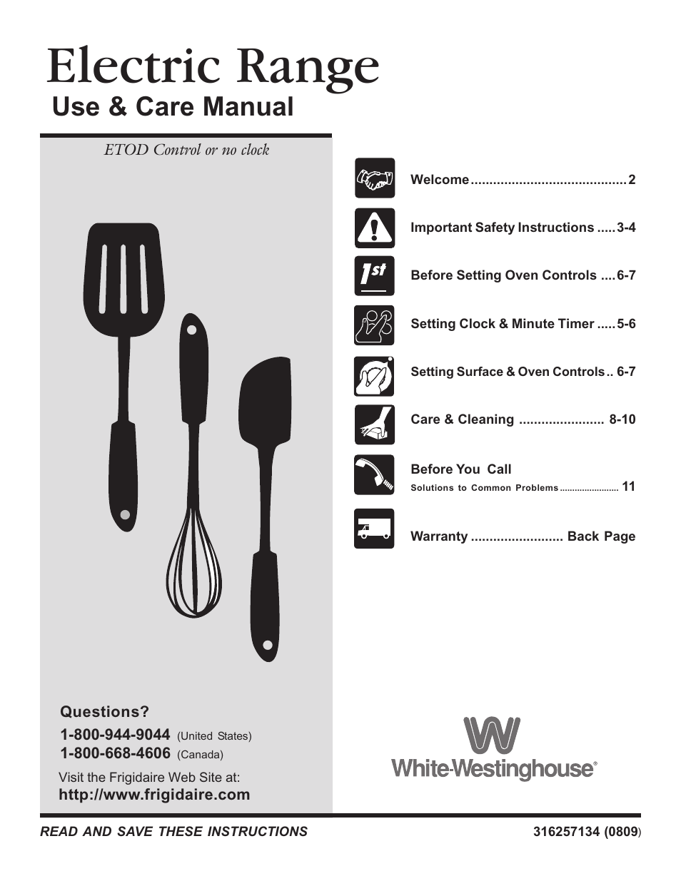 White-Westinghouse 316257134 (0809) User Manual | 12 pages