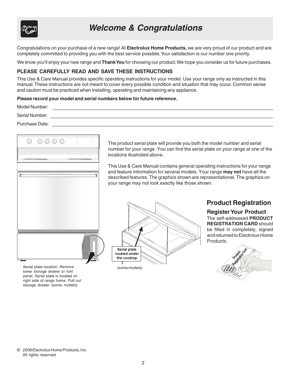 Product registration | White-Westinghouse 316257134 (0809) User Manual | Page 2 / 12