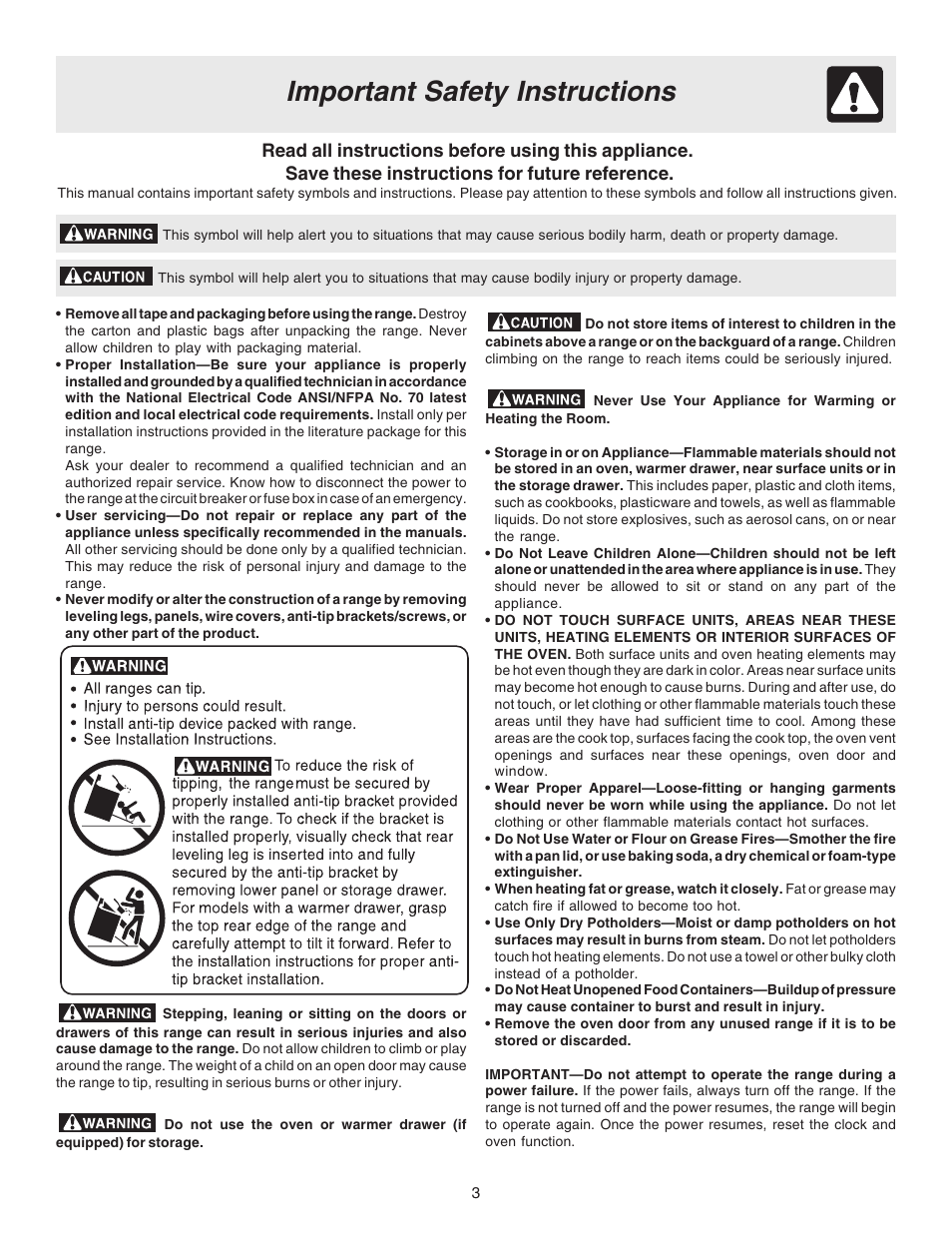 Important safety instructions | White-Westinghouse 316257134 (0809) User Manual | Page 3 / 12