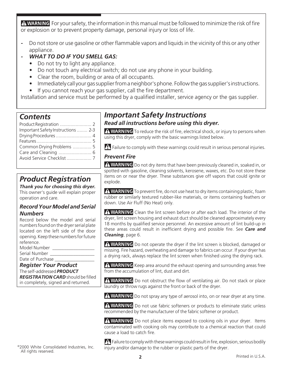 White-Westinghouse DRYER User Manual | Page 2 / 7