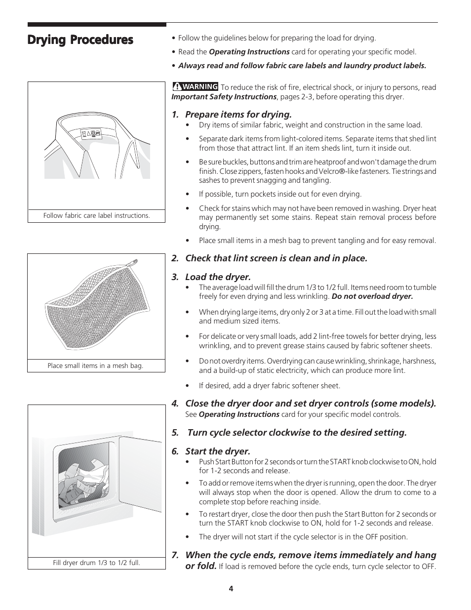 White-Westinghouse DRYER User Manual | Page 4 / 7