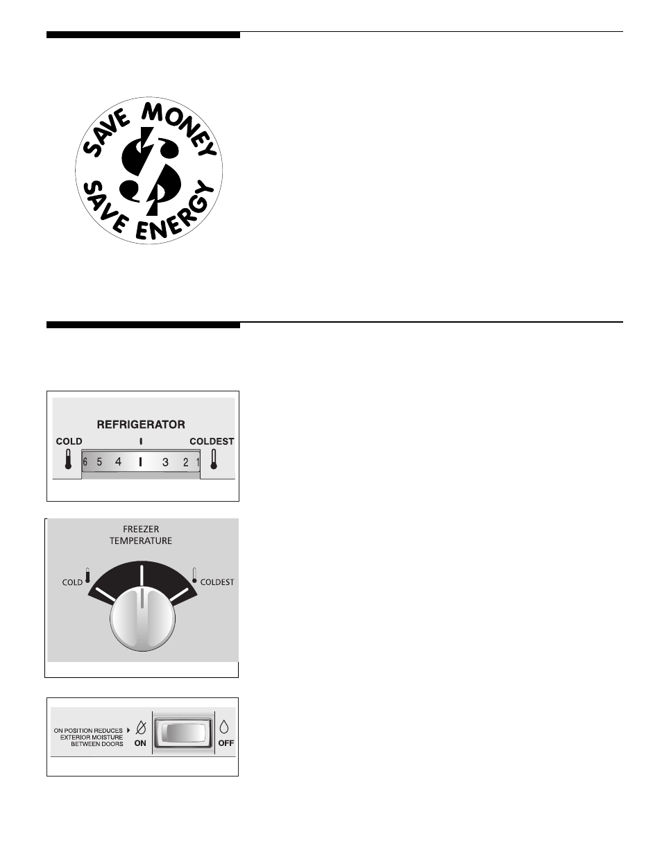 Energy saving ideas, Setting the controls | White-Westinghouse Top Freezer User Manual | Page 6 / 19