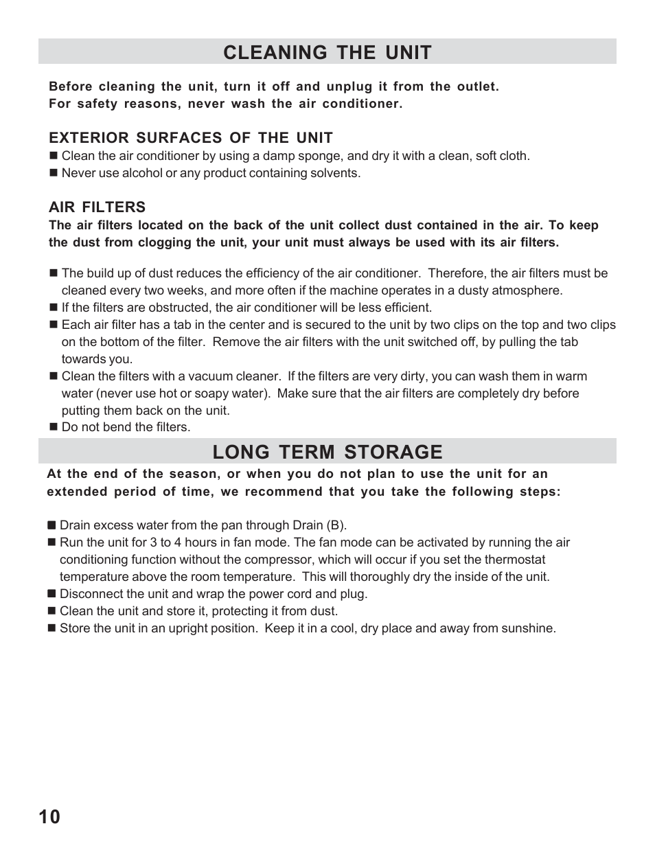 Cleaning the unit long term storage 10 | WindChaser Products PACR12 User Manual | Page 12 / 16