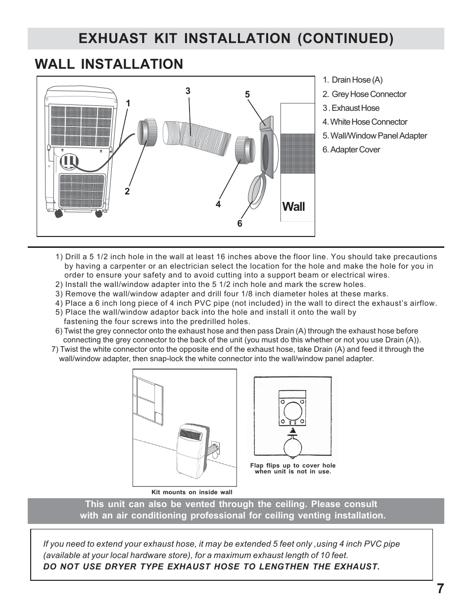 Exhuast kit installation (continued), Wall installation, Wall | WindChaser Products PACR12 User Manual | Page 9 / 16