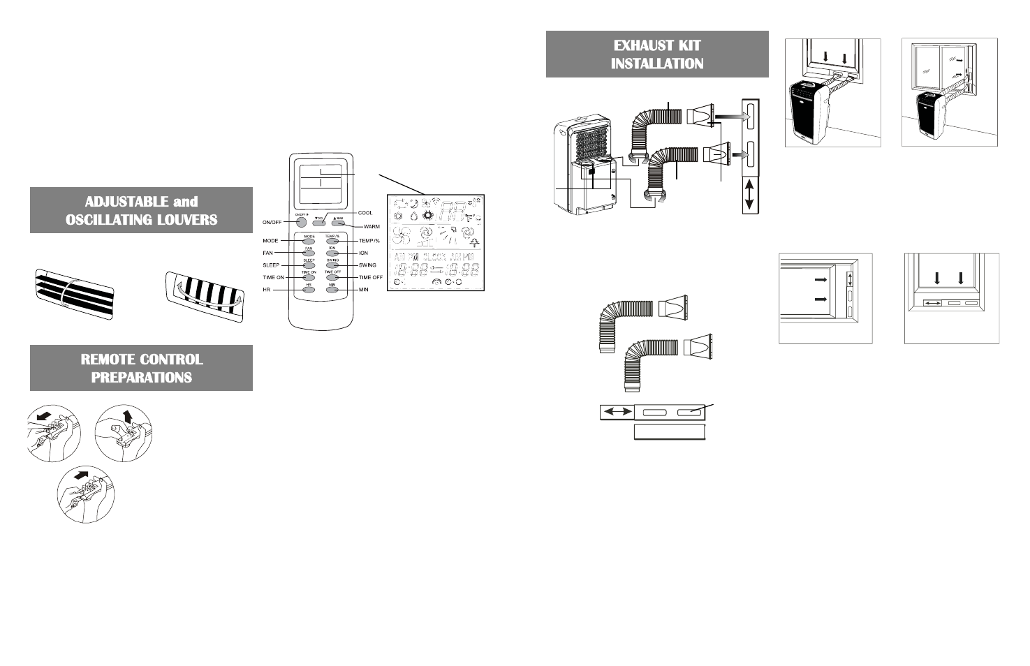 Exhaust kit installation, Adjustable and oscillating louvers, Remote control preparations | WindChaser Products PACRWC User Manual | Page 7 / 8