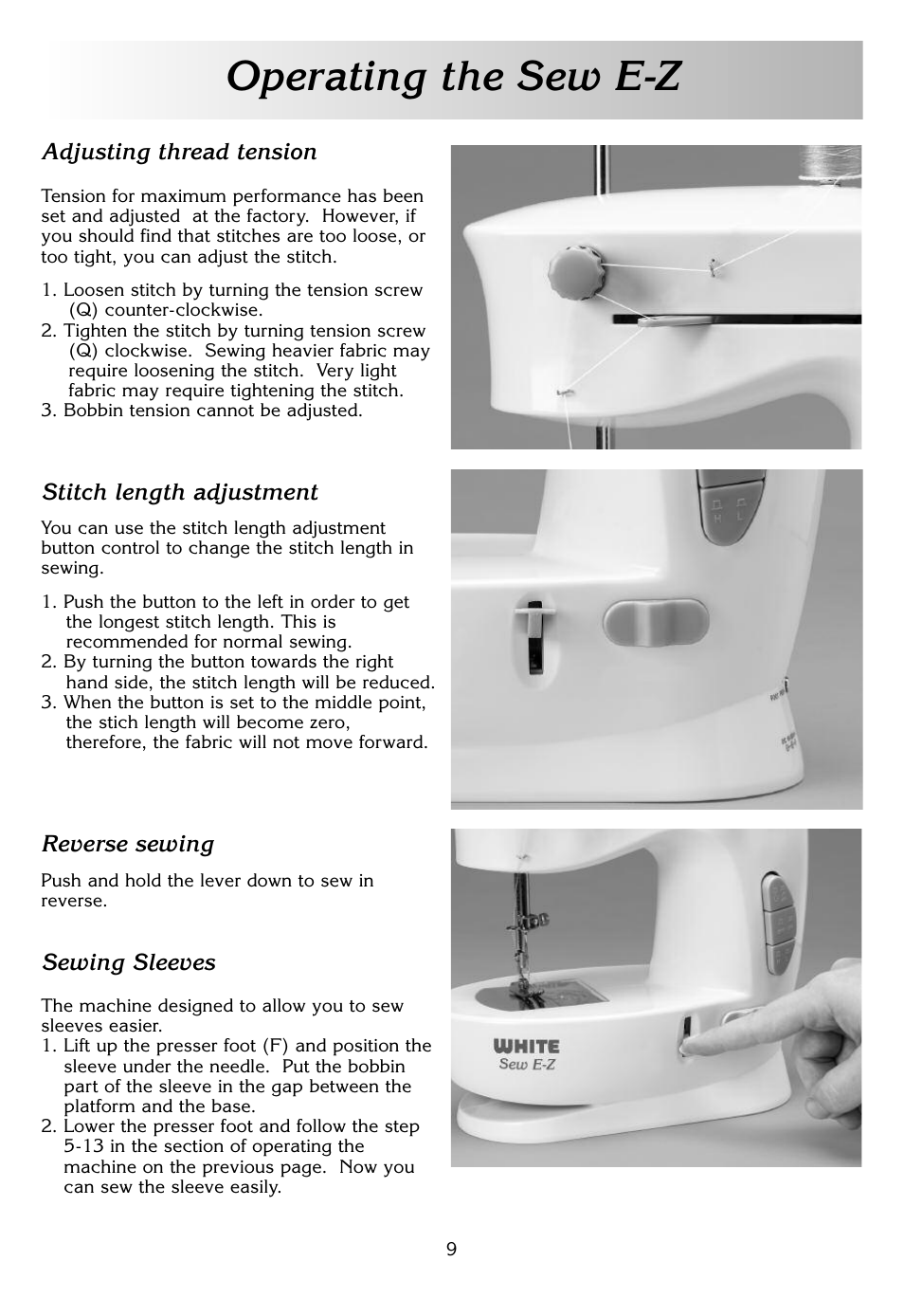 Operating the sew e-z | White SEW E-Z W338 User Manual | Page 9 / 12