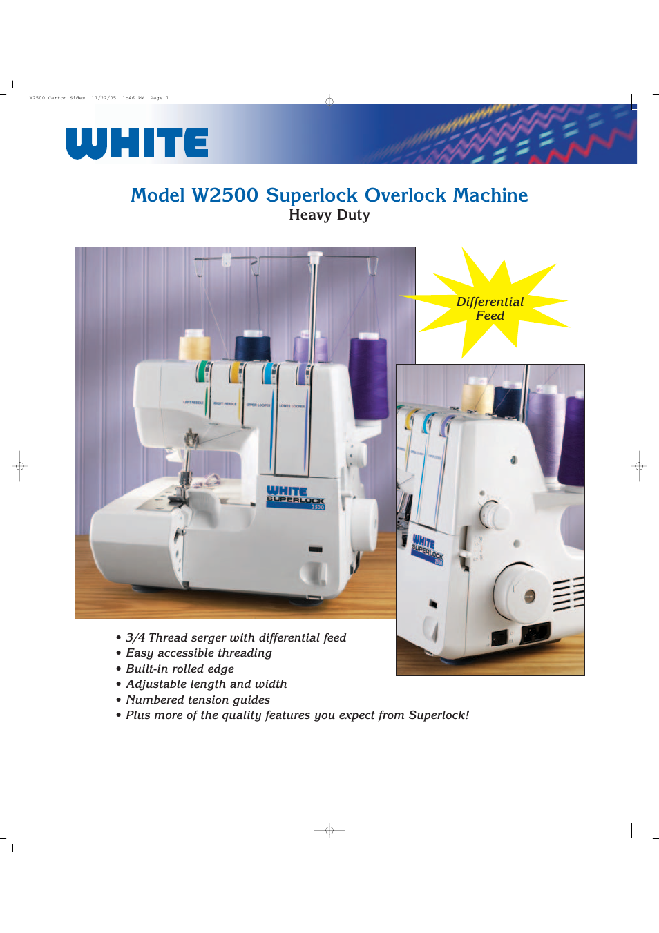 Model w2500 superlock overlock machine | White W2500 User Manual | Page 3 / 3