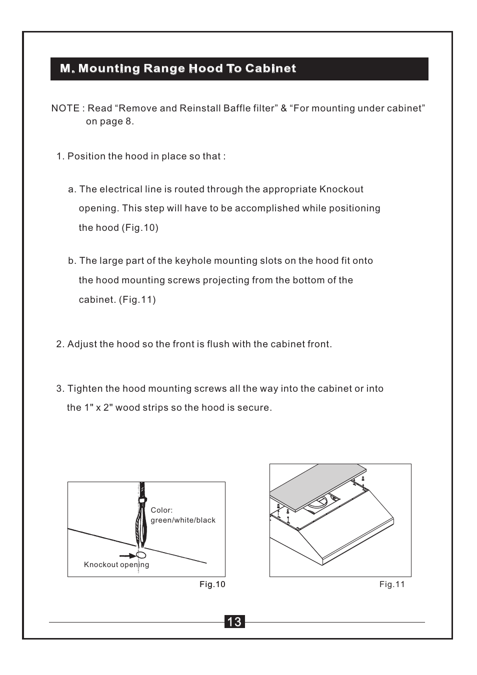 M. mounting range hood to cabinet | Windster WS-38 User Manual | Page 15 / 28