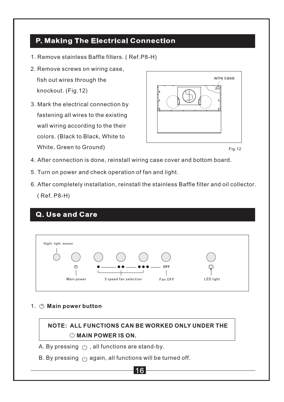 P. making the electrical connection, Q. use and care | Windster WS-38 User Manual | Page 18 / 28