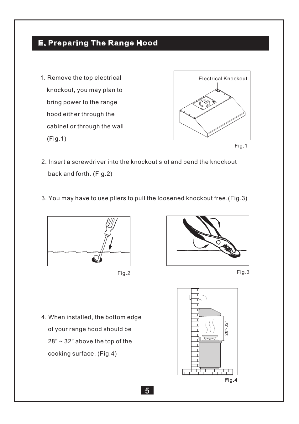 E. preparing the range hood | Windster WS-38 User Manual | Page 7 / 28