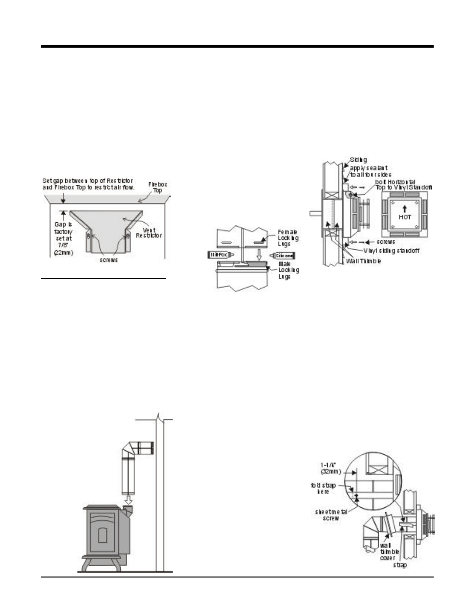 Installation, Dura-vent horizontal installations, Vent restrictor | Waterford Appliances T25-LP User Manual | Page 19 / 36