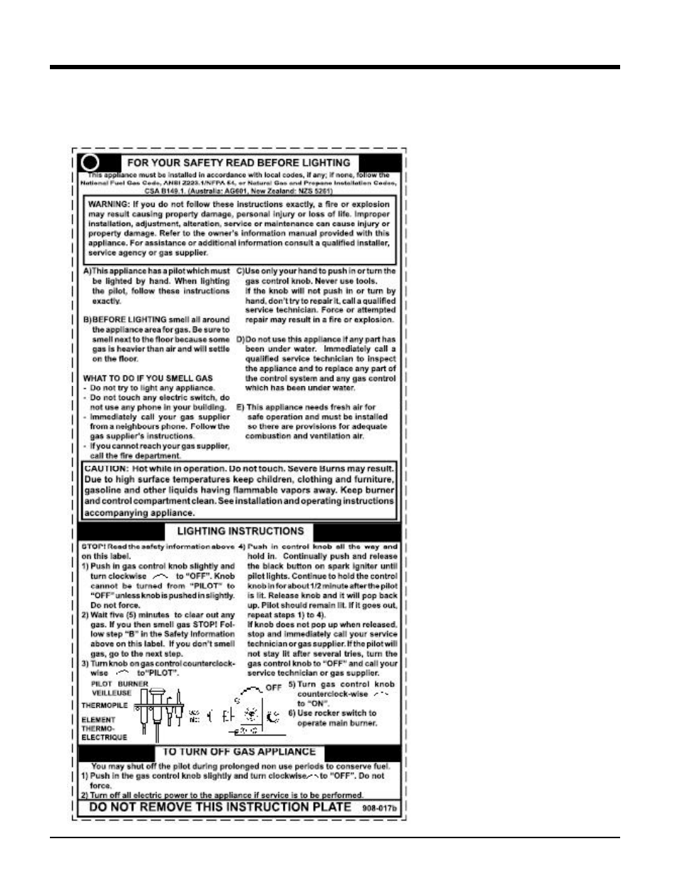Operating instructions, Normal operating sounds of gas appliances, Copy of the lighting plate instructions | Waterford Appliances T25-LP User Manual | Page 30 / 36