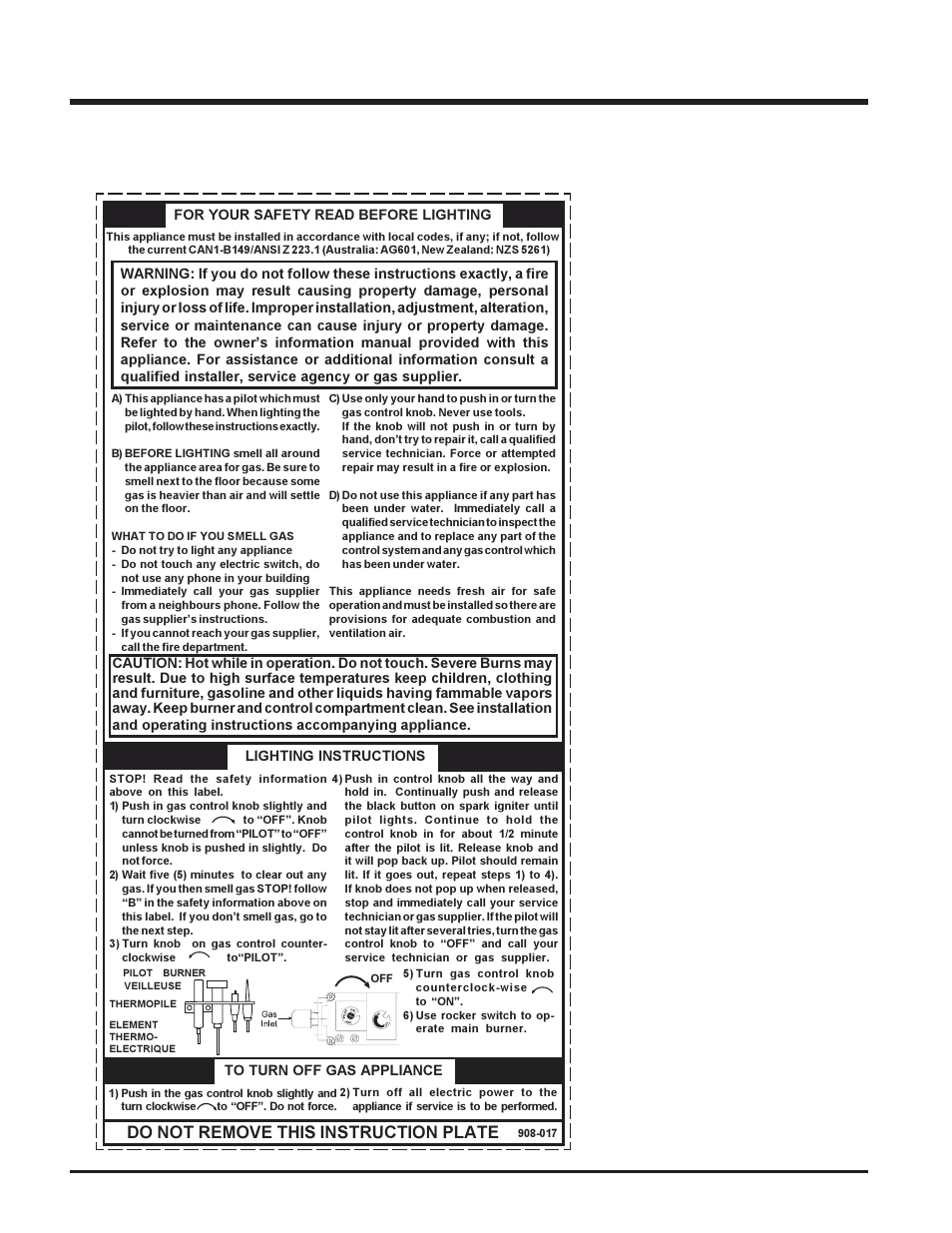 Operating instructions, Normal operating sounds of gas appliances, Copy of the lighting plate instructions | Do not remove this instruction plate | Waterford Appliances EMERALD E63-NG1 User Manual | Page 16 / 24