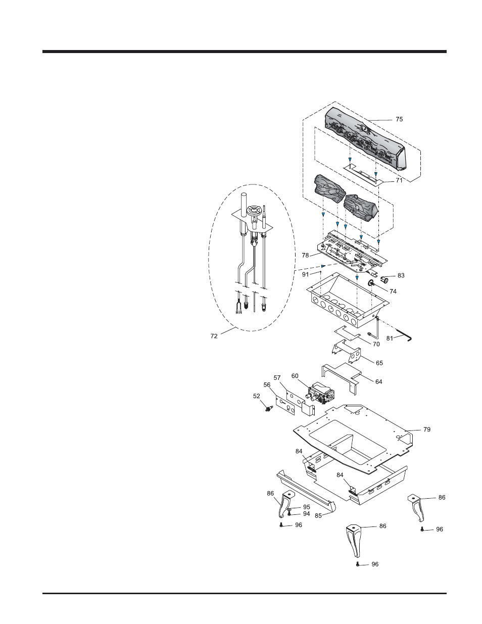 Parts list, Burner & log assembly | Waterford Appliances EMERALD E63-NG1 User Manual | Page 21 / 24