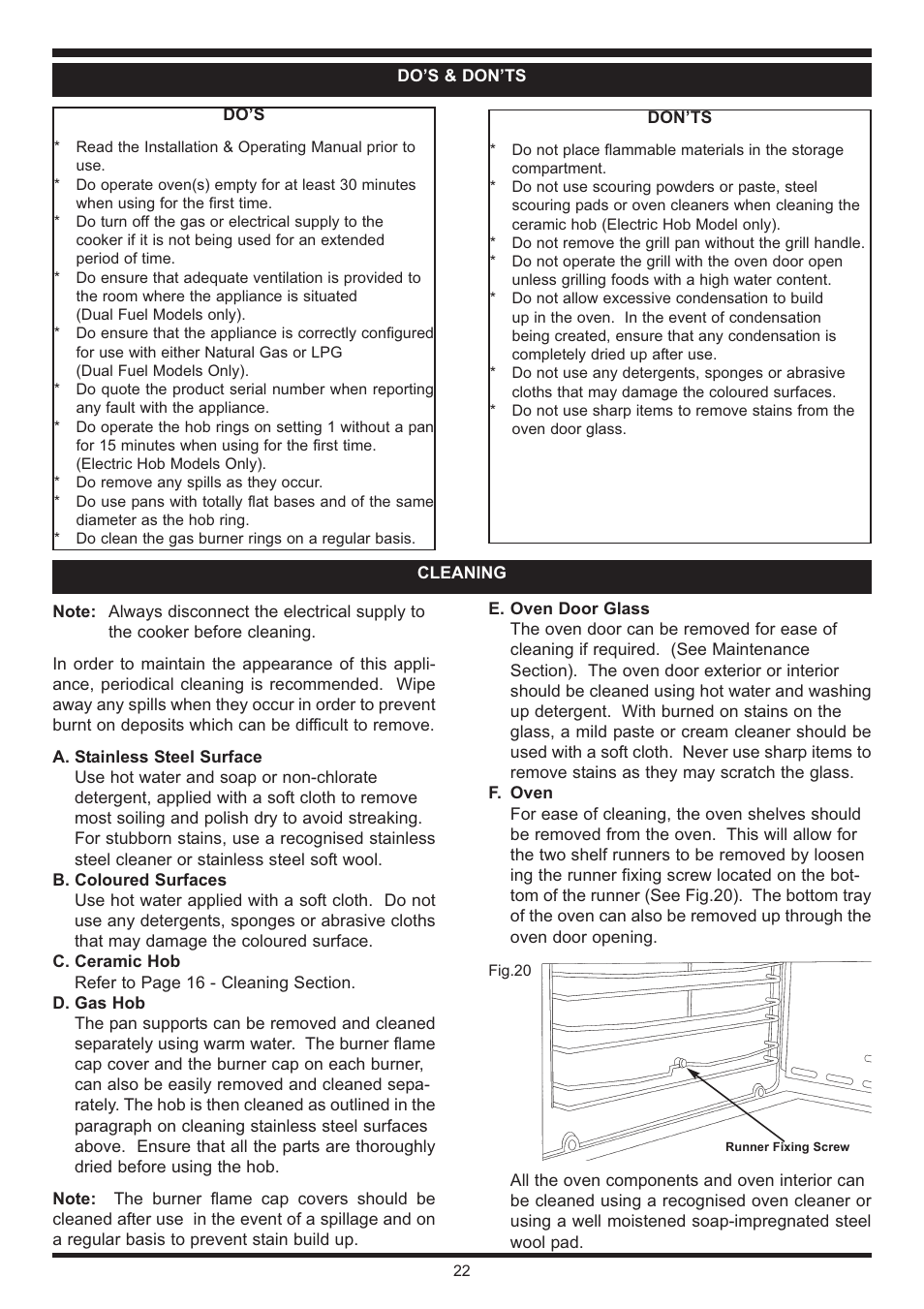 Waterford Appliances Stainless Stell Cooker User Manual | Page 22 / 24