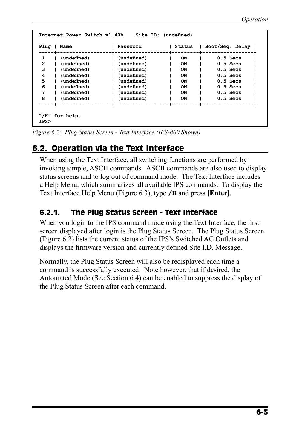 Operation via the text interface | Western Telematic IPS-800 User Manual | Page 41 / 60