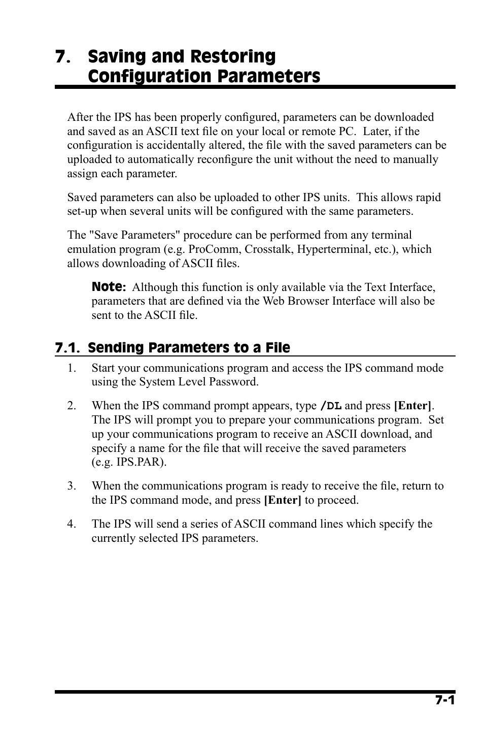 Saving and restoring configuration parameters | Western Telematic IPS-800 User Manual | Page 47 / 60