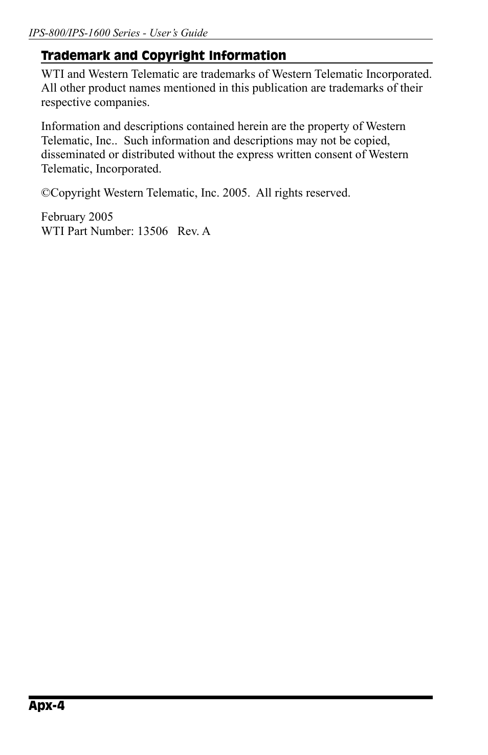 Western Telematic IPS-800 User Manual | Page 54 / 60