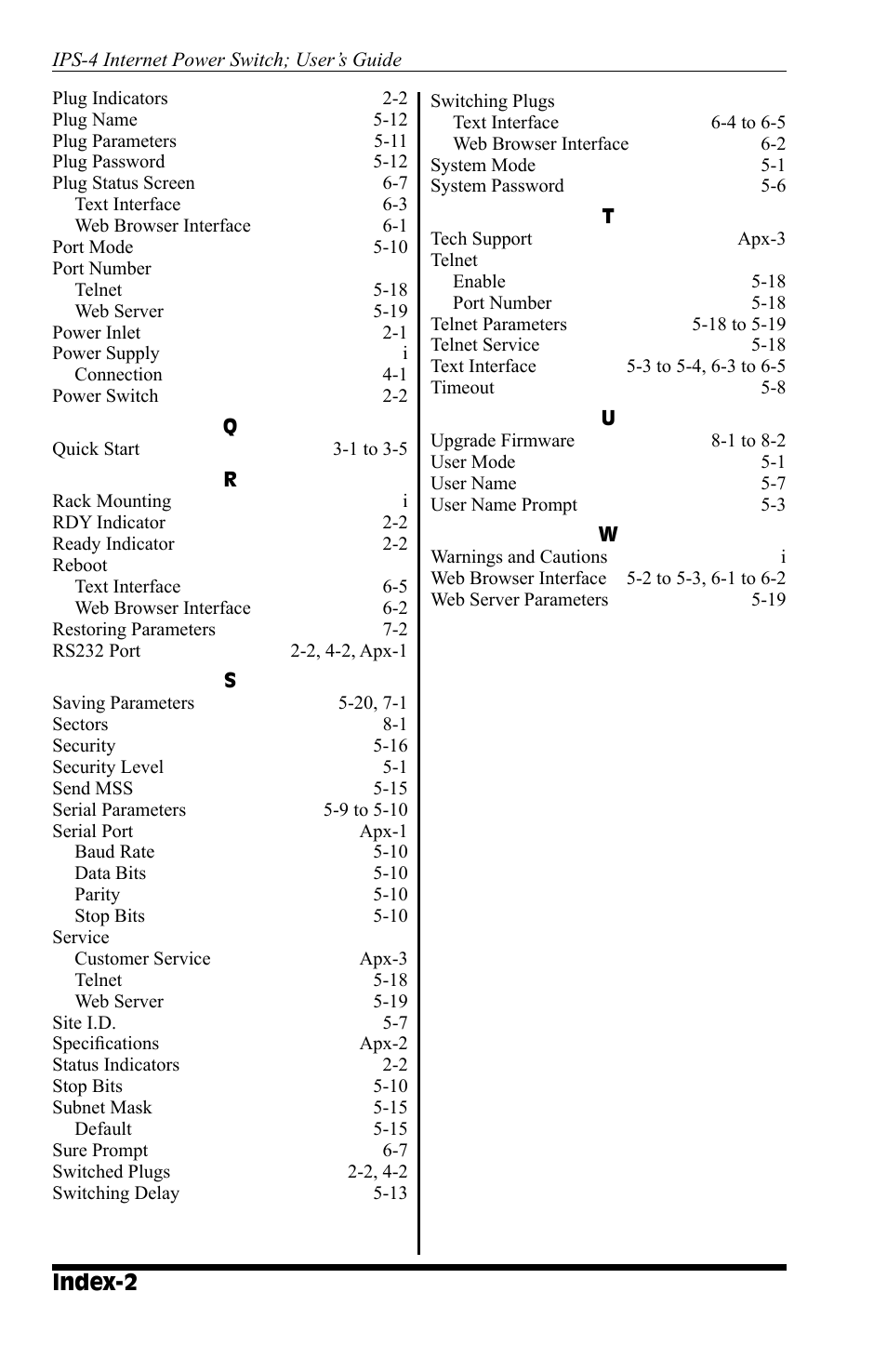Index-2 | Western Telematic IPS-800 User Manual | Page 56 / 60